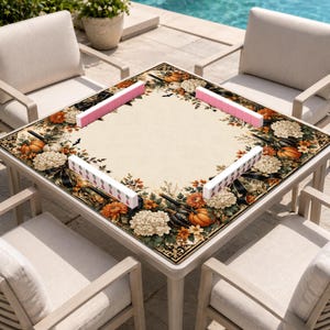 Gothic Halloween Mahjong Mat, Black Bow Botanical American Mahjong Table Cover, Victorian Fall Game Mat, Elegant Spooky Gift
