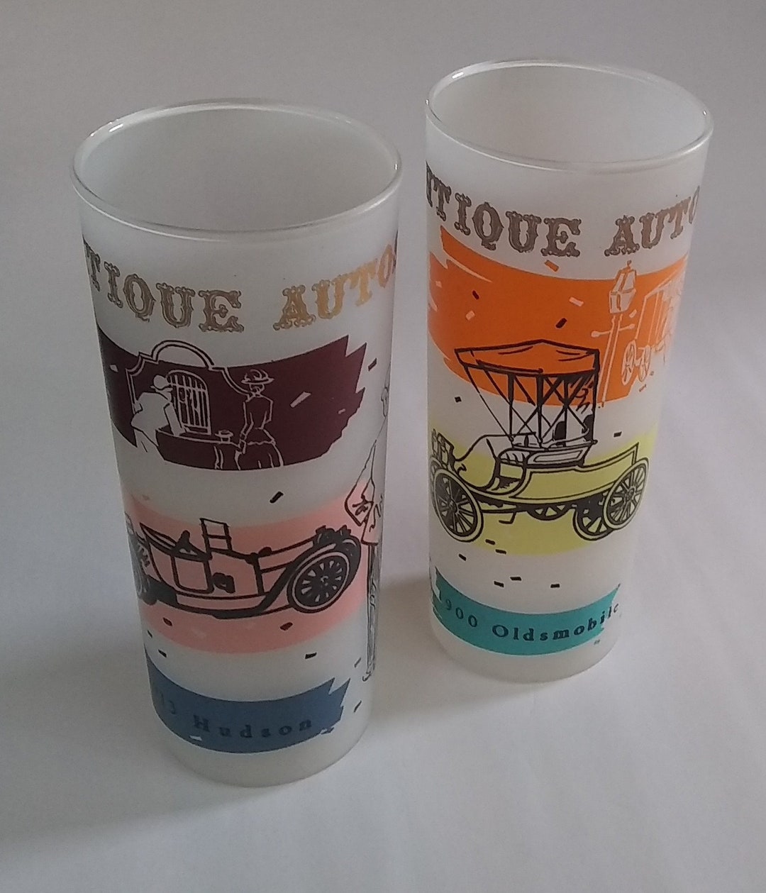 Vintage Frosted Antique Auto Glass Tumblers Barware 1900 Etsy