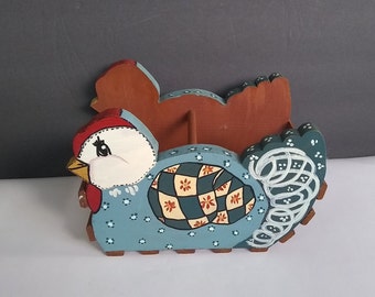 Vintage Wooden Hen Napkin Holder Chicken Napkin Holder Country Farmhouse Kitchen Decor 1980's