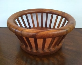 Vintage Bowl Rose Wood Fruit Bowl Wooden Bowl Made in India Vintage Fruit Bowl 1970's