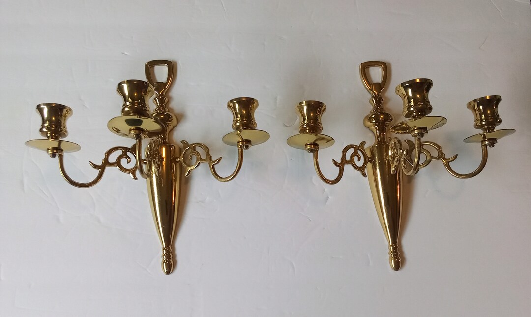 Vintage Solid Brass Wall Candle Sconces 3 Arm Candle Holders Etsy
