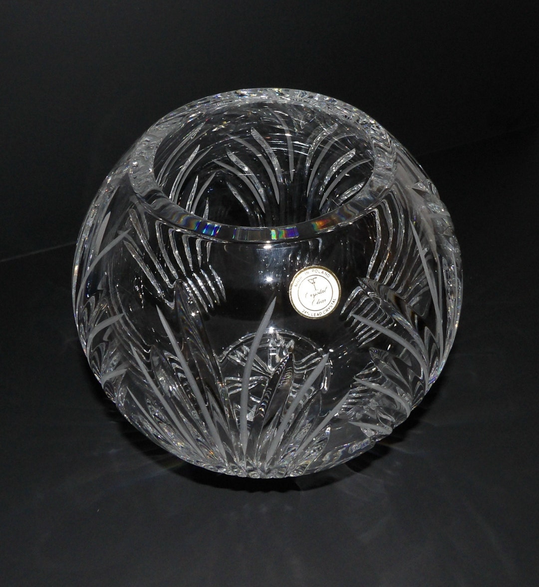 Vintage Crystal Bowl Made in Poland Crystal Clear 24 Lead Crystal Pedestal Bowl Crystal Clear