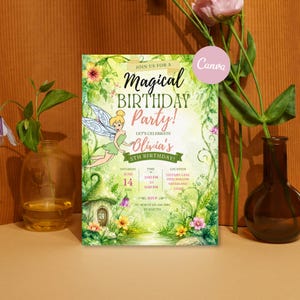 Brunette Tinkerbell Birthday Invitation, Fairy Birthday Party Invite, Editable Canva Template, Peter Pan Girl Printable Download