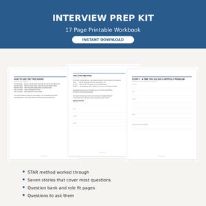 Interview Prep Kit Printable Workbook, STAR Method Answers, Question Bank, Salary Planner, Instant Download