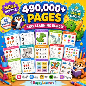 490,000+ Printable Kids Learning Activities Bundle | Preschoo, Kindergarten Worksheets, Coloring Pages, Homeschool Resources, PLR & MRR