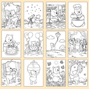 Winnie the Pooh Coloring Book, 100 Printable Kids Activity Pages, Bear Coloring, 8.5 x 11" PDF