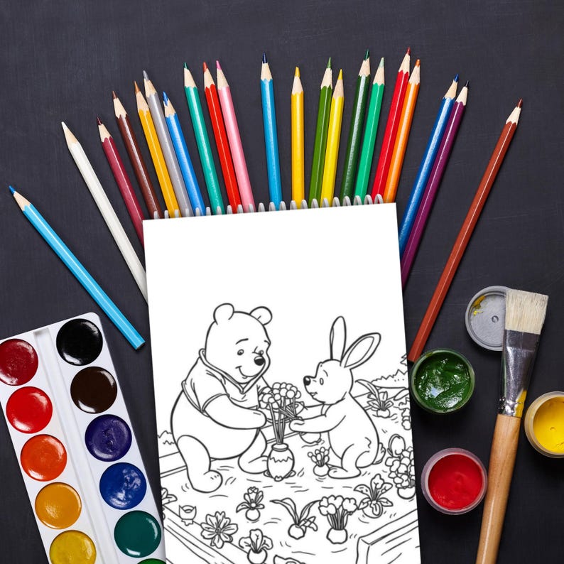 Winnie the Pooh Coloring Book, 100 Printable Kids Activity Pages, Bear Coloring, 8.5 x 11" PDF