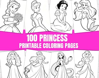 Libro da colorare delle principesse / 100 fogli / Pagine da colorare per bambini / Download digitale in PDF