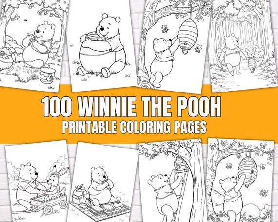 Winnie the Pooh Coloring Book, 100 Printable Kids Activity Pages, Bear Coloring, 8.5 x 11" PDF
