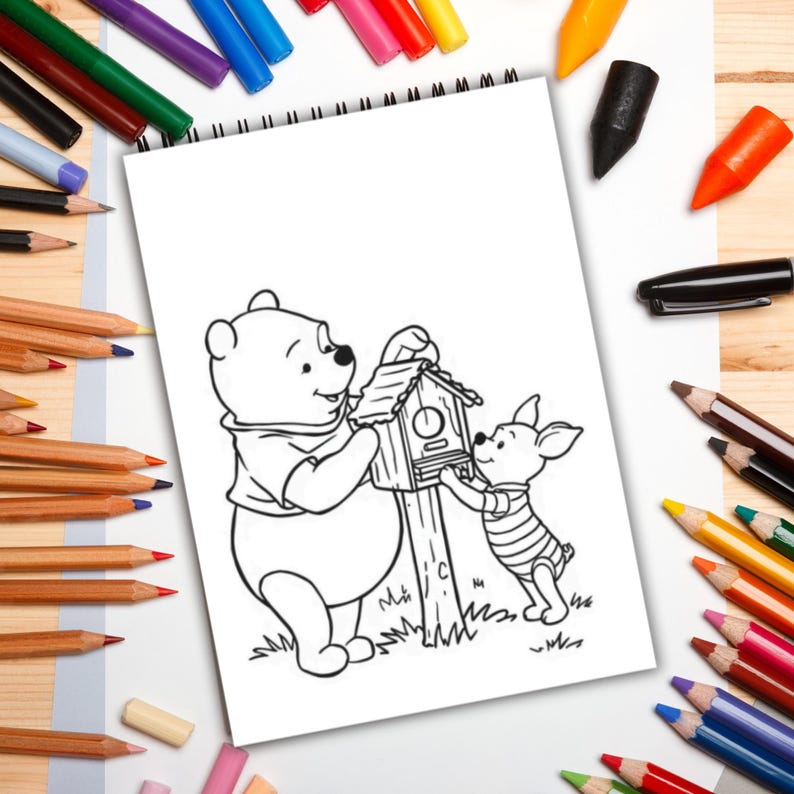 Winnie the Pooh Coloring Book, 100 Printable Kids Activity Pages, Bear Coloring, 8.5 x 11" PDF