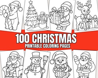 Libro da colorare di Natale per bambini / 100 pagine con vivaci disegni natalizi (download digitale)