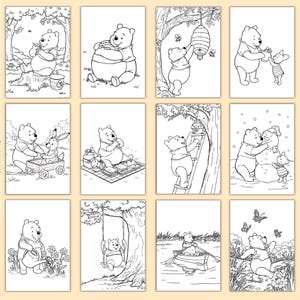 Winnie the Pooh Coloring Book, 100 Printable Kids Activity Pages, Bear Coloring, 8.5 x 11" PDF