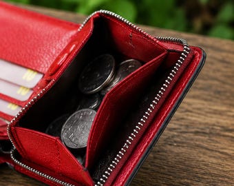 Red Leather Wallet for Women, RFID Zip Around Wallet, Card Holder Gift