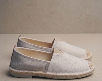 Alpargatas de lino para hombre / Mocasines casuales sin cordones para la playa / Zapatos ligeros de verano