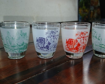 Vasos de chupito estilo Toile Jouy francés vintage de los años 60, 5 cm (2 pulgadas), cantidad: 4