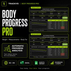 Body Progress Tracker für Excel – Gewicht, Körpermaße, Körperfett & Ziele | DE/EN