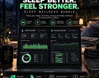 Sleep Wellness Bundle Sleep Recovery Energy Habit Tracker Spreadsheet Excel Google Sheets