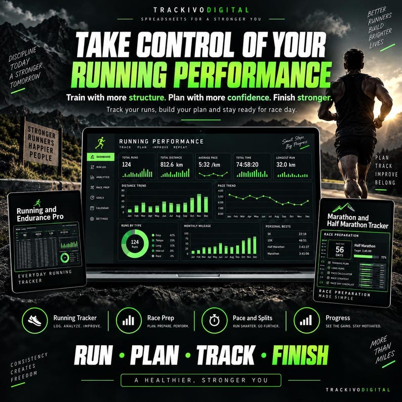 Löpprestandapaket Löparspårning Maraton Halvmaraton Tempo Körsträcka Excel Google Sheets bild 10