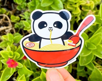 Panda Ramen Red Bowl Sticker - Vinyl Sticker, Laptop Sticker, Weatherproof Sticker, Cute Sticker