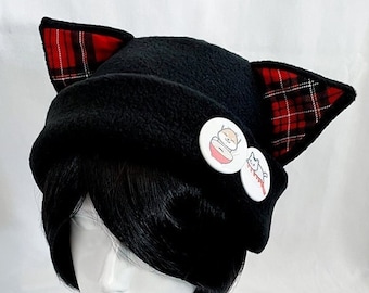 Cat Kitty Fleece Hat  Anime Cosplay Punk JRock Red Blue Green Plaid