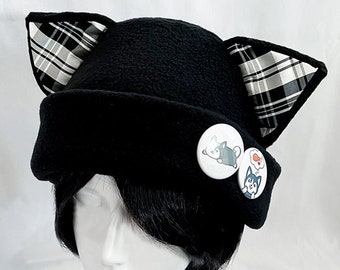 Cat Kitty Fleece Hat  Anime Cosplay Punk JRock White Plaid