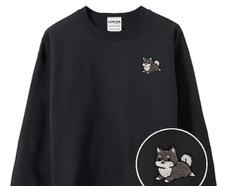 Chubby Tubby Black Shiba Inu Embroidered Sweater Sweatshirt