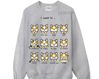 English Welsh Corgi Emoticon Crewneck Sweater Sweatshirt