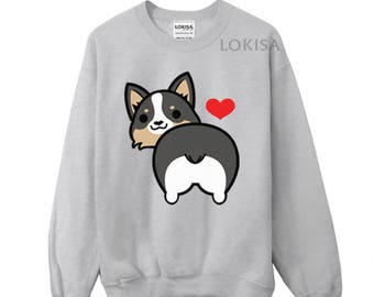 I Love Tricolor Corgi Butt Crewneck Sweater Sweatshirt