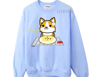 Corgi Pasta Date Crewneck Sweater Sweatshirt - Girl Corgi