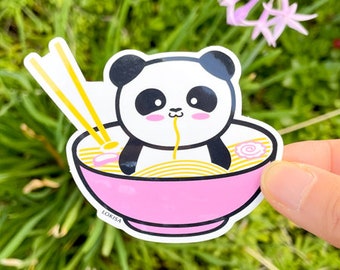 Panda Ramen Pink Bowl Sticker - Vinyl Sticker, Laptop Sticker, Weatherproof Sticker, Cute Sticker