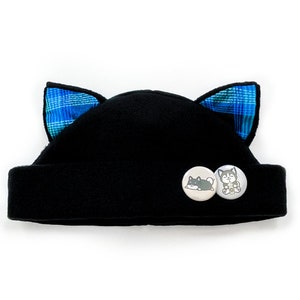 Cat Kitty Fleece Hat Anime Cosplay Blue Plaid Glitter Ears image 2