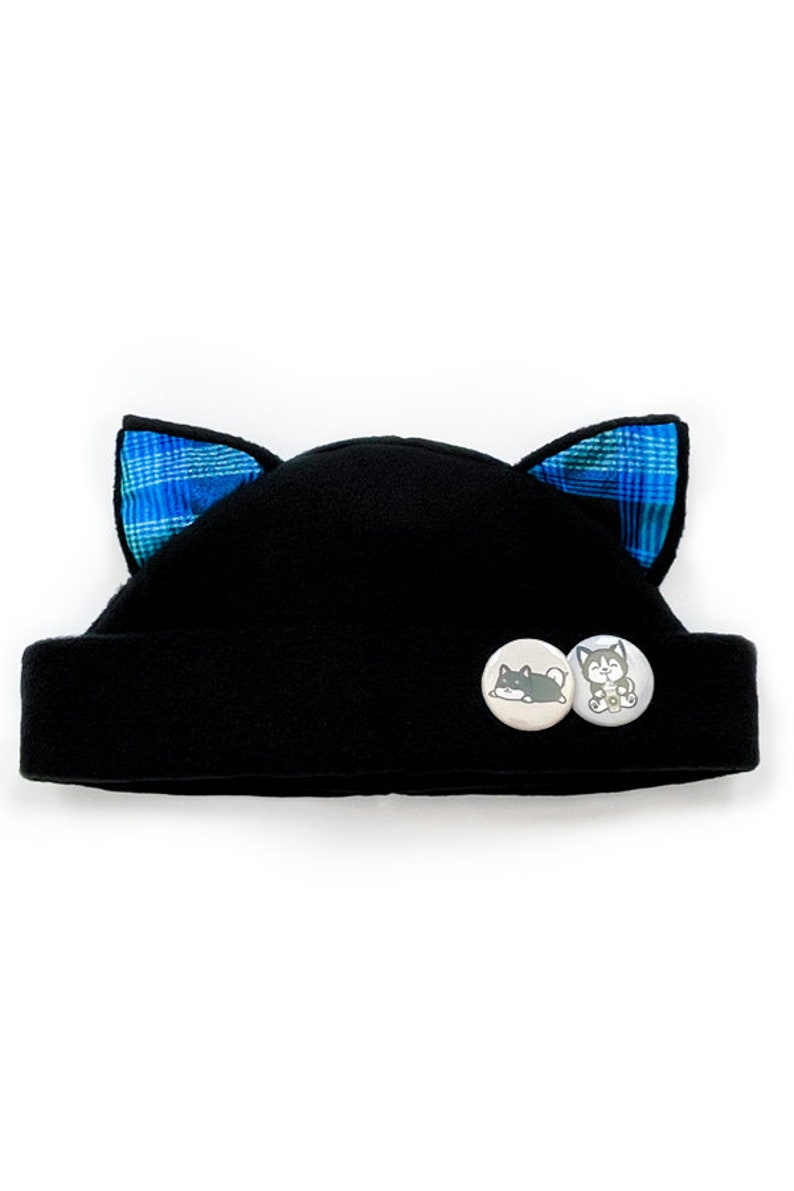 Cat Kitty Fleece Hat Anime Cosplay Blue Plaid Glitter Ears image 2
