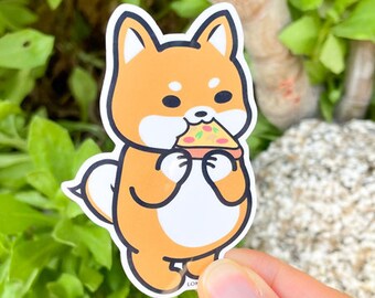 Chubby Shiba Inu Pizza Sticker - Stickers, Vinyl Stickers, Laptop Stickers, Weatherproof Sticker, Dog Stickers, Cute Stickers, Kawaii