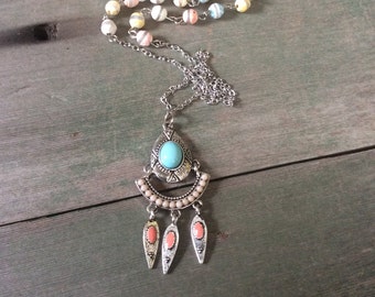 Pastel Summer Necklace/Long Necklace/Southwestern/Tribal