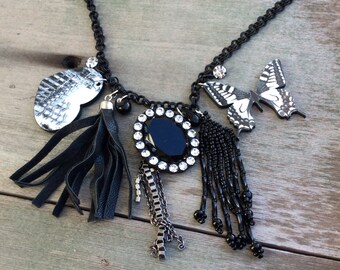 Black Charm Necklace/Mod Jewelry/Boho Jewelry/Statement | Etsy