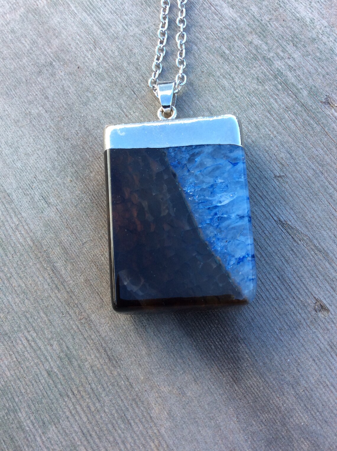 Black and Blue Stone Necklace/modern Necklace/long Necklace Etsy