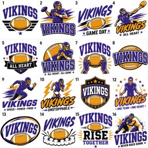16 design, Vikings SVG-paket, Vikings SVG, Vikings fotboll, Vikings PNG, Cricut Svg-filer, sublimering, matchdagsvikingar, digital nedladdning