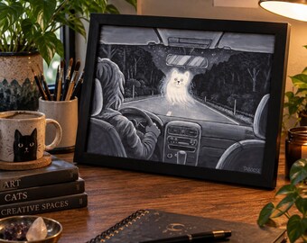 GhostCat! Highway Sighting.  8 x 10 print of original painting