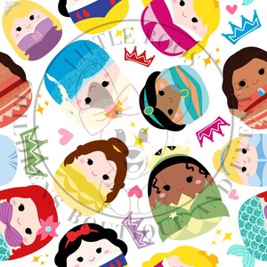 Princess Squishmallow Seamless Pattern File Design - Royalty Mash Up - Squishmallow PNG - JPG - Nondirectional - Disney