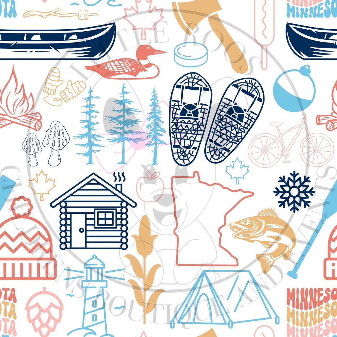 Minnesota MN Seamless Pattern File Design - Icon Mash up - PNG - JPG ...