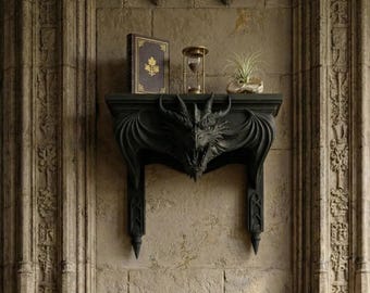 Dragon Guardian Wall Shelf - Gothic Fantasy | Dragon Wall Decor | Medieval Display Shelf | Dark Fantasy Home Decor