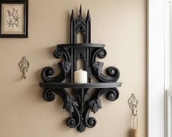 Gothic Double Arch Shelf Cathedral Alcove | Gothic Wall Shelf | Medieval Cathedral Display | Dark Academia Decor