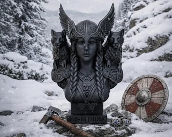 Freyja Bust with Cats | Norse Mythology Decor | Viking Goddess Statue | Scandinavian Pagan Art