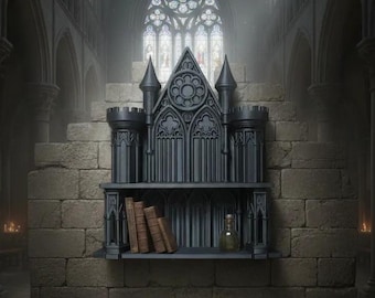 Cathedral Shelf – Castle Facade Display | Gothic Wall Shelf | Medieval Cathedral Decor | Dark Academia Wall Display