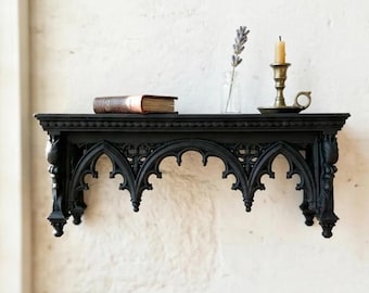Baroque Scroll Console - The Royal Shadow | Ornate Gothic Wall Shelf | Victorian Display Shelf | Dark Academia Decor