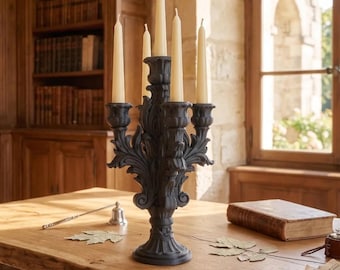 Baroque Gothic 5-Candle Candelabra | Ornate Gothic Candle Holder | Victorian Candelabra | Dark Academia Decor