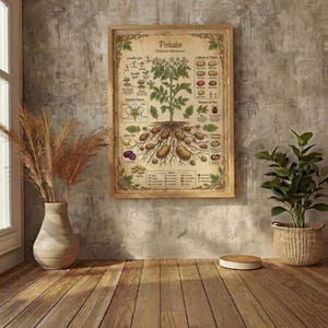 Vintage potatis botaniskt tryck, Solanum Tuberosum-affisch, köksväggkonst (digital nedladdning)