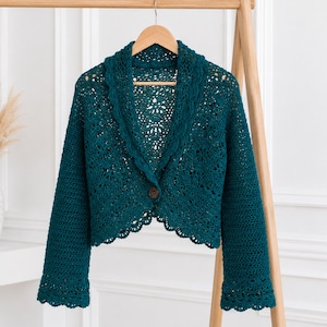 Buttoned Lace Crochet Cardigan Pattern, Crochet Shell Stitch Sweater , Openwork Cardigan Intermediate Crochet Top, Small-XXL Sizes