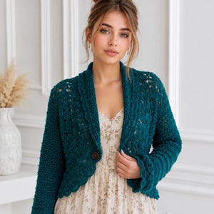 Buttoned Lace Crochet Cardigan Pattern, Crochet Shell Stitch Sweater , Openwork Cardigan Intermediate Crochet Top, Small-XXL Sizes
