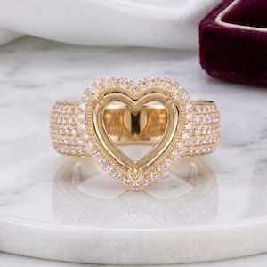 Heart Semi Mount Ring for Women, Heart Engagement Ring Setting, Vintage Halo Heart Ring, Custom Bridal Ring, Empty Heart Ring